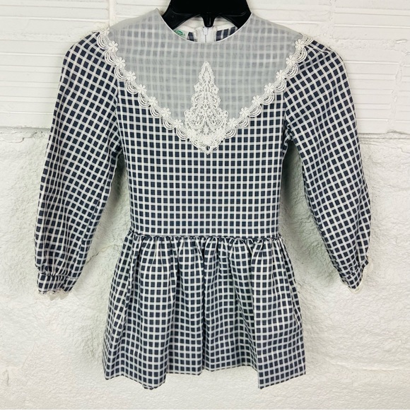 VINTAGE RARE EDITION checkered union made gray & lace sheer dress size 6X - Picture 1 of 16